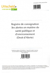 En promotion de la Editions uttscheid : Promotions de l'éditeur, Registre de consignation des alertes en matière de santé publique et d'environnement (Droit d'alerte)